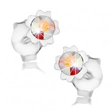 Ohrstecker, 925 Silber, Swarovski Kristall in Regenbogenfarben, Blume