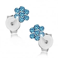Ohrstecker, 925 Silber, glänzende Blume aus blauen Kristallen