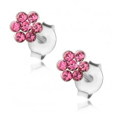 925 Silberohrstecker, glitzernde Blume aus rosa Kristallen