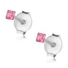 Ohrstecker aus 925 Silber, rosa quadratischer Swarovski Kristall, 2 mm