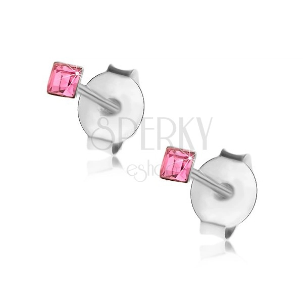 Ohrstecker aus 925 Silber, rosa quadratischer Swarovski Kristall, 2 mm