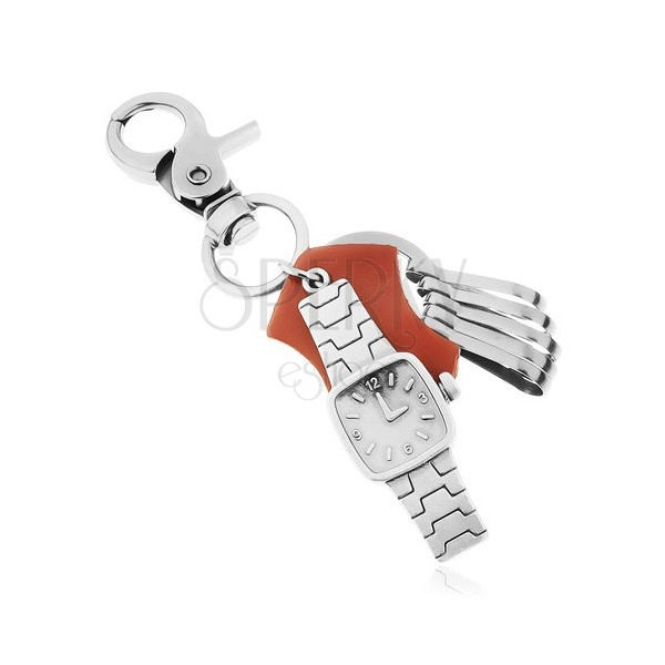 Schlüsselanhänger - graue Oberfläche mit Edelrostbezug, Armbanduhr