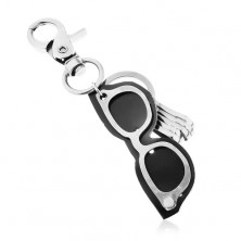 Schlüsselanhänger mit Edelrostbezug, grau-schwarze Brille aus Kunstleder und Metall