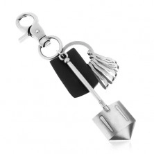 Schwarz-grauer patinierter Schlüsselanhänger, Leder und Schaufel