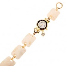 Armbanduhr, gewölbte Rechtecke mit beige-braunem Marmormuster