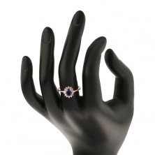 Kupferfarbener Ring aus 925 Silber, dunkelblauer ovaler Zirkon mit klarem Rand