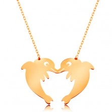 14K Goldcollier - glänzende Kette, zwei Delfine, einen Herzumriss bildend