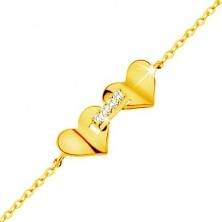 Armkette aus 14K Gelbgold - mit Zirkonen verbundene Herzen, dünne Kette