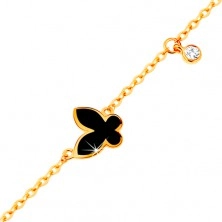 Armkette aus 585 Gelbgold - schwarz glasierter Schmetterling und runder klarer Zirkon