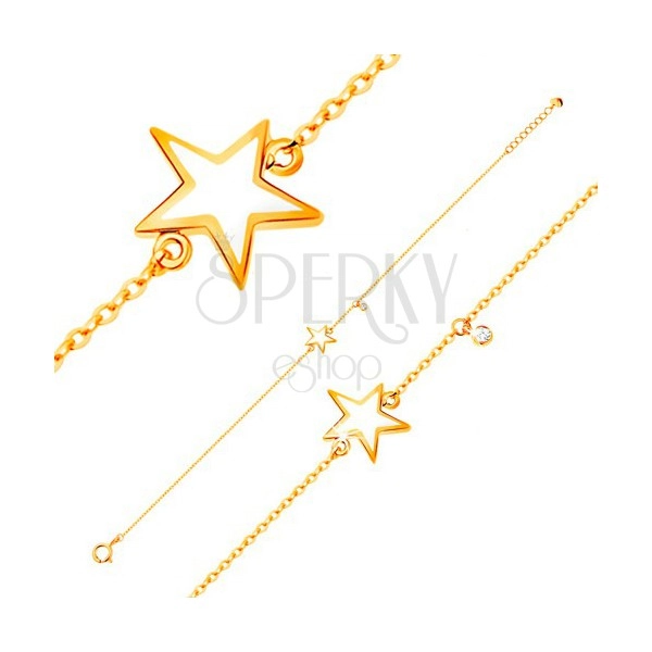 585 Gelbgoldarmband - weiß glasierter Stern, klarer Zirkoniasteine