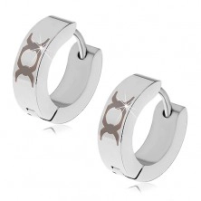 Silberfarbene Ohrringe aus 316L Stahl - schwarzes rundes Ornament