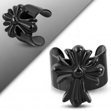 Schwarzes Fake-Piercing fürs Ohr aus Stahl, geschlitztes Lilienkreuz