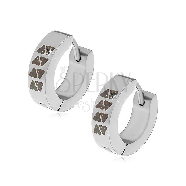 Silberfarbene Creolen aus 316L Stahl, Ringe mit schwarzen Dreiecken