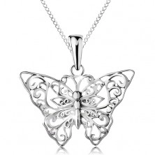 Collier aus 925 Silber - Kette und filigraner Schmetterling mit Ornamenten