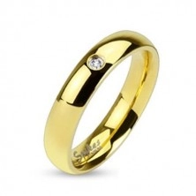 Goldfarbener Ring aus 316L Stahl, klarer Zirkonia, glatte glänzende Oberfläche, 4 mm