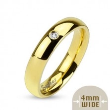 Goldfarbener Ring aus 316L Stahl, klarer Zirkonia, glatte glänzende Oberfläche, 4 mm