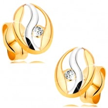 Diamantohrstecker in 14K Gold - Oval mit Welle aus Weißgold, Brillant
