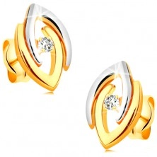 Ohrringe in 14K Gold - verbundene zweifarbige Hufeisen und klarer Brillant
