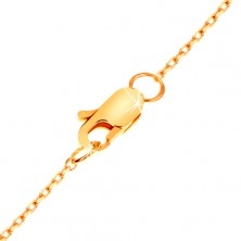 14K Goldcollier - flaches Unendlichkeitssymbol mit klarem Brillanten an glänzender Kette