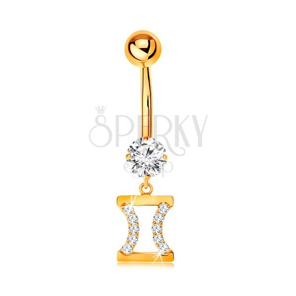 Goldenes 585 Bauchnabelpiercing - klarer Zirkonia, glänzendes Sternzeichensymbol ZWILLINGE