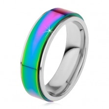 Ring aus 316L Stahl, gehobener Mittelstreifen in Regenbogenfarben