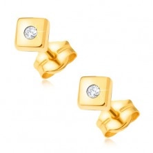 Diamantohrstecker in 585 Gold - glänzende Quadrate mit winzigem Brillanten