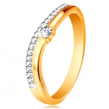 Ring aus 14K Gold - gewellte Ringschiene, klare Zirkonialinien