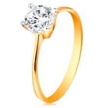 Ring aus 14K Gold - schmale Ringschiene, runder klarer glitzernder Zirkonia in Fassung