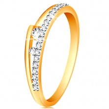 Ring aus 14K Gold - geteilte Ringschiene, zwei klare Zirkoniasteine