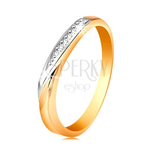 Zweifarbiger Ring aus 585 Gold - Welle aus Weißgold, winzige klare Zirkonia