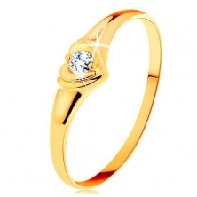 Goldener 585 Diamantring - glanzvolles Herz mit eingesetztem rundem Brillanten