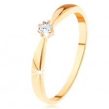 Damenring aus 14K Gelbgold - abgerundete Ringschiene, runder klarer Diamant