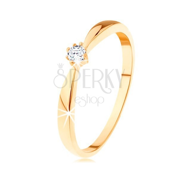 Damenring aus 14K Gelbgold - abgerundete Ringschiene, runder klarer Diamant