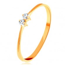 Goldener 585 Brillantring - glanzvolle Ringschiene, zwei glitzernde klare Diamanten