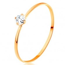 Brillantring aus 14K Gelbgold - schmale Ringschiene, runder klarer Diamant