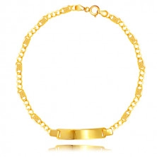 Armband aus gelbem 14K Gold - Plättchen, drei Augen und Glied mit Gitter, 180 mm