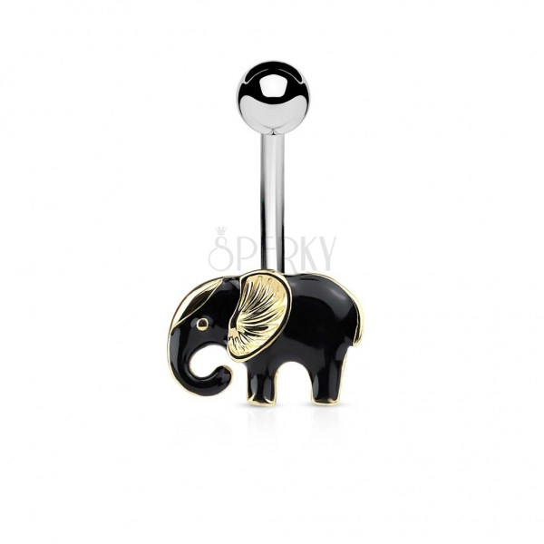 Bauchnabelpiercing aus Chirurgenstahl, schwarz-goldenfarbener Elefant