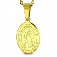 Edelstahlanhänger in goldener Farbe, ovales Medaillon mit Jungfrau Maria