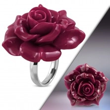 Ring aus 316L Stahl - große lilafarbene blühende Rose aus Harz