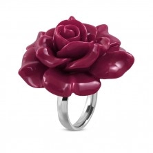 Ring aus 316L Stahl - große lilafarbene blühende Rose aus Harz