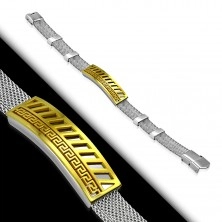 Armband aus Chirurgenstahl mit zweifarbigem Plättchen, Griechischer Schlüssel