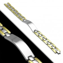 Armband aus 316L Stahl, glattes glänzendes Plättchen, zweifarbige H-Glieder