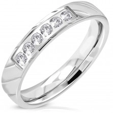 Ring aus 316L Stahl, silberne Farbe, glitzernde klare Zirkonialinie, 4 mm