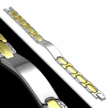 Armband aus 316L Stahl, glattes Plättchen, zweifarbige Glieder, Zick-Zack-Muster