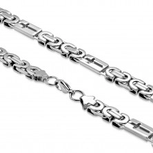 Silberfarbener Set aus 316L Stahl - Armband und Collier, Rechtecke mit Kreuzen