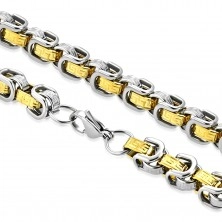 Set aus Chirurgenstahl - Armband mit Collier, zweifarbige Glieder, griechischer Schlüssel