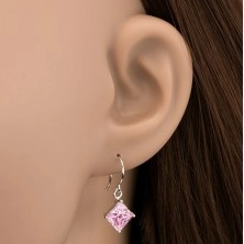 Ohrringe aus 925 Silber - rosa rautenförmiger Zirkonia in Fassung, 7 mm
