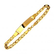 14K Goldarmkette mit glänzendem Plättchen, ovale Glieder mit Stäbchen, 195 mm