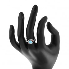 Ring aus 925 Silber - Zirkoniakreis, aquamarinblaue Mitte