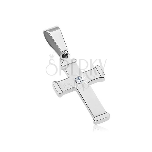 Glänzender Edelstahlanhänger in silberner Farbe, Kleeblattkreuz mit klarem Zirkonia